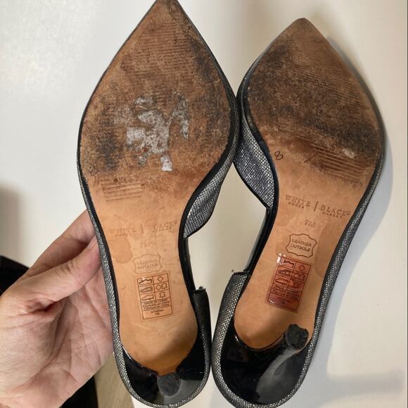 WHBM Ella Silver Glitter Pumps size US 7 D'Orsay Glitter Embossed Black Leather - Picture 6 of 7